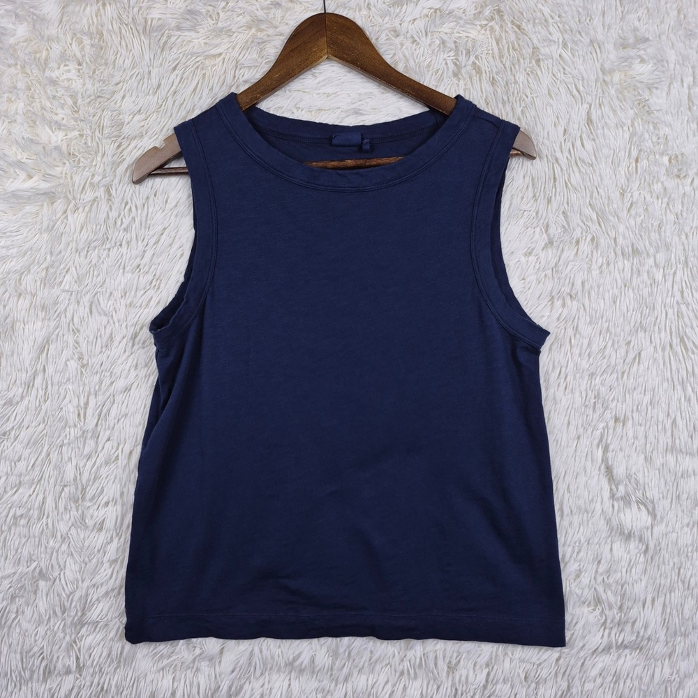 Toast Navy Blue Cotton Slub Jersey Sleeveless Tank Top Womens Large